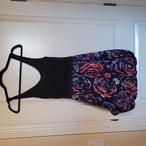 Black, pink and purple floral bubble skirt dress